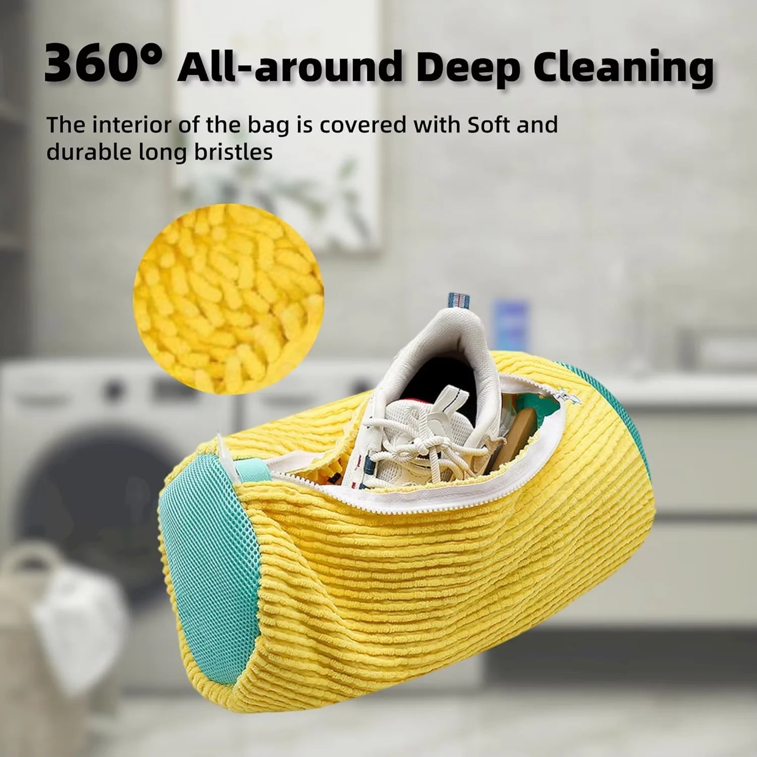 Durable Mesh Shoe Wash Bag with Zipper Rich Fluff Inside Protects Sneakers Casual Shoes in Washer Dryer Travel Storage Organizer
