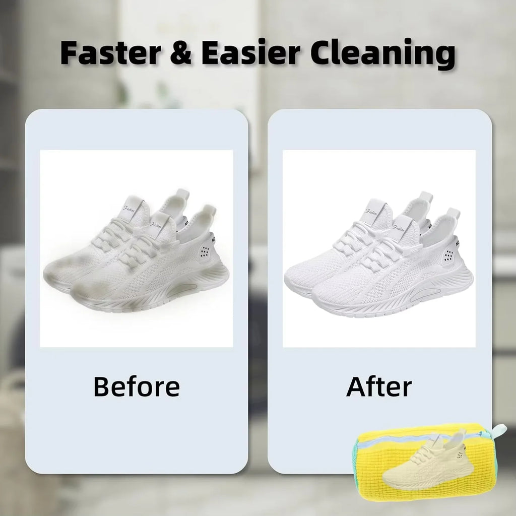 Durable Mesh Shoe Wash Bag with Zipper Rich Fluff Inside Protects Sneakers Casual Shoes in Washer Dryer Travel Storage Organizer