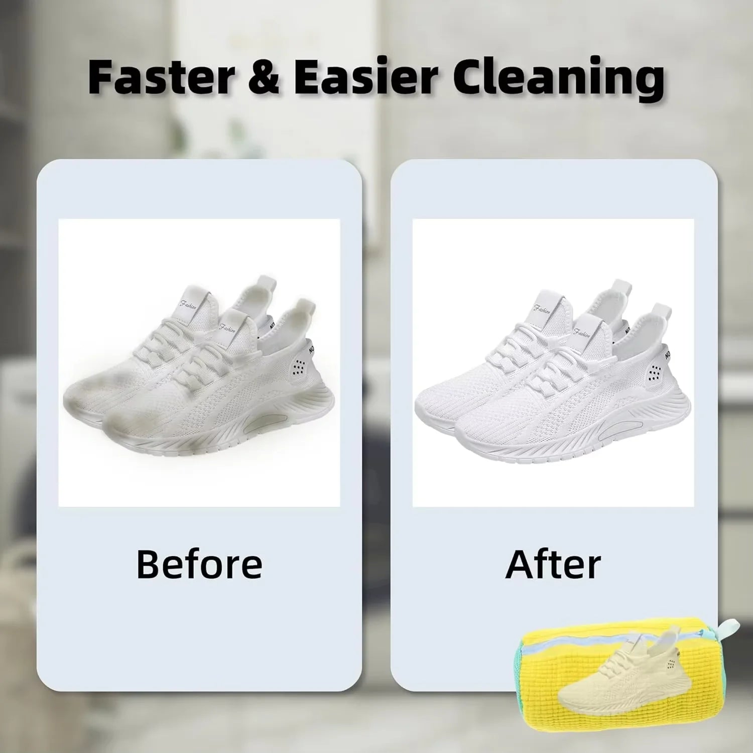 Durable Mesh Shoe Wash Bag with Zipper Rich Fluff Inside Protects Sneakers Casual Shoes in Washer Dryer Travel Storage Organizer