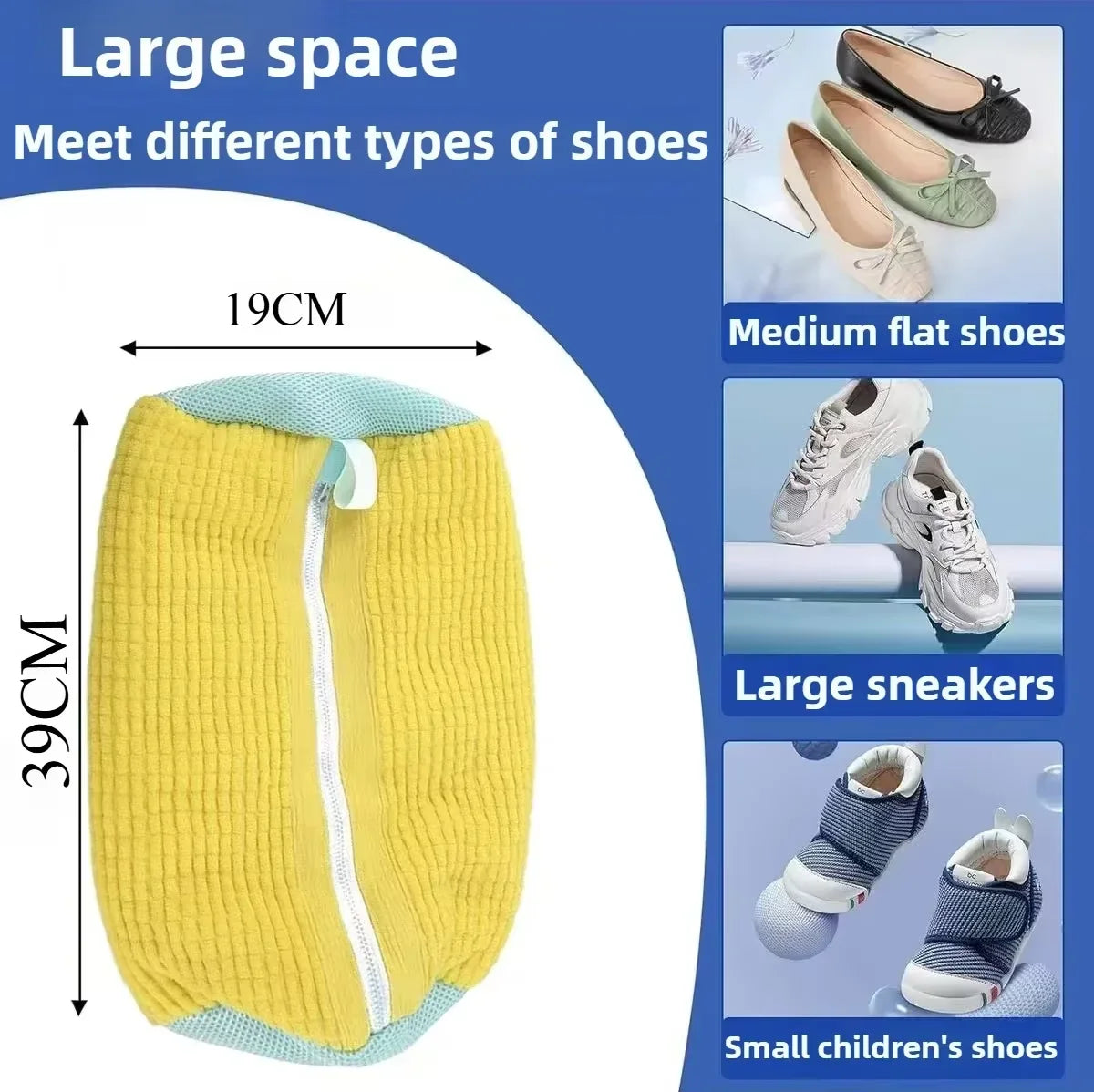 Durable Mesh Shoe Wash Bag with Zipper Rich Fluff Inside Protects Sneakers Casual Shoes in Washer Dryer Travel Storage Organizer
