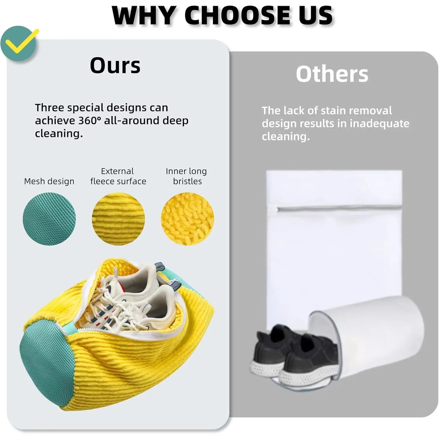 Durable Mesh Shoe Wash Bag with Zipper Rich Fluff Inside Protects Sneakers Casual Shoes in Washer Dryer Travel Storage Organizer