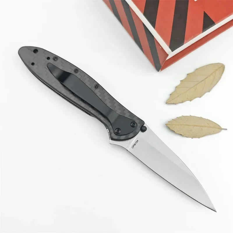 Flipper Knife 3" Bead Blast Plain Blade Carbon Fiber Handle Folding Pocket Knife with Pocket Clip Survival Knife Camping Tools