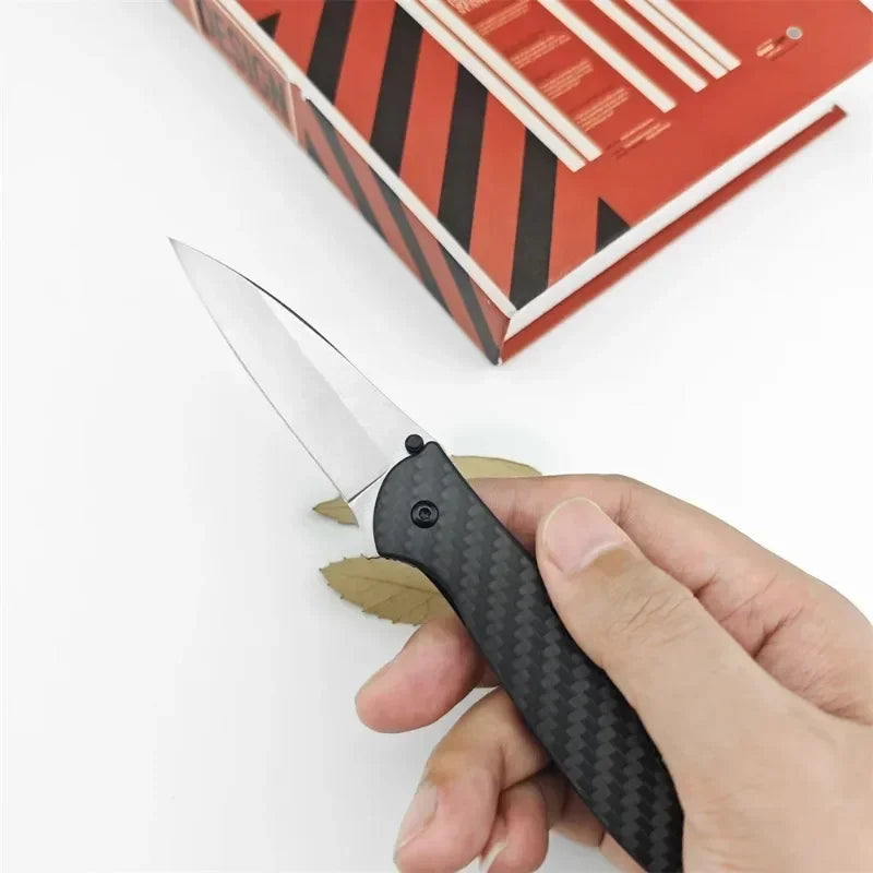 Flipper Knife 3" Bead Blast Plain Blade Carbon Fiber Handle Folding Pocket Knife with Pocket Clip Survival Knife Camping Tools