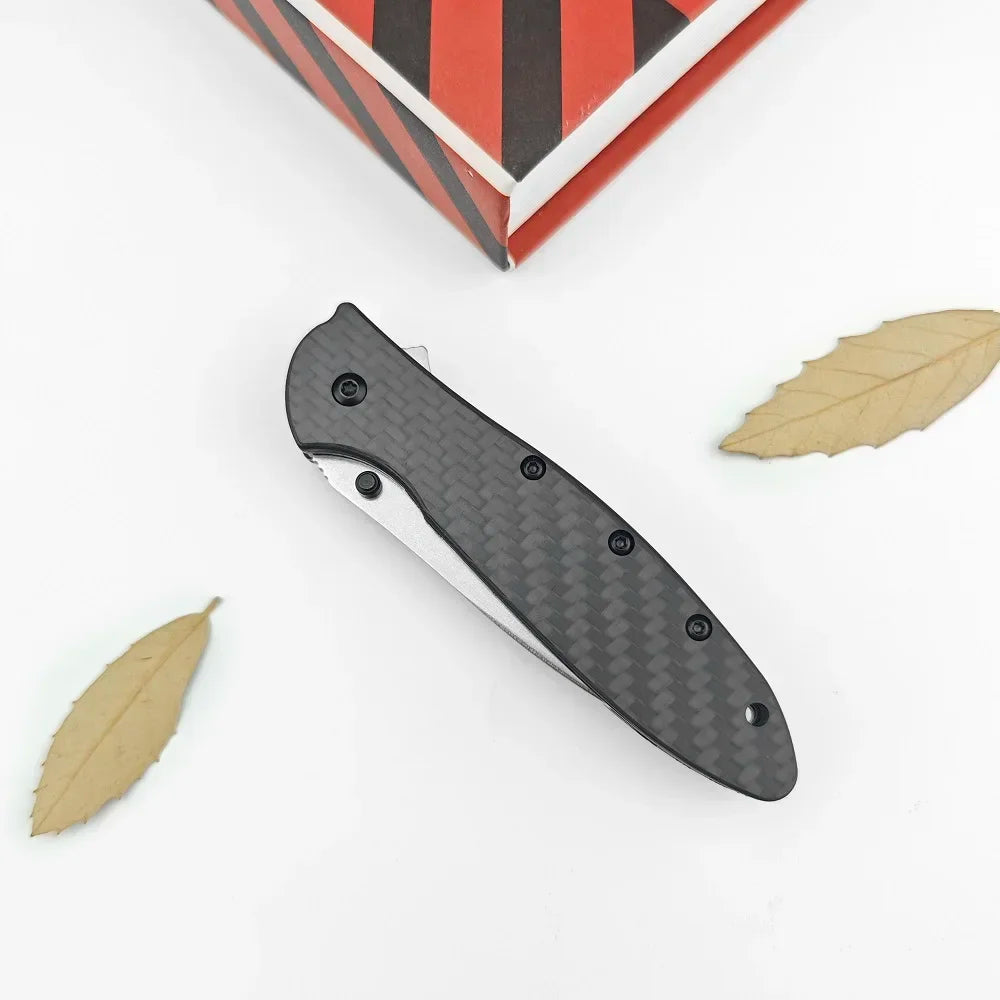 Flipper Knife 3" Bead Blast Plain Blade Carbon Fiber Handle Folding Pocket Knife with Pocket Clip Survival Knife Camping Tools