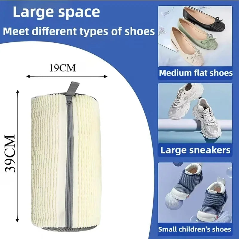 Durable Mesh Shoe Wash Bag with Zipper Rich Fluff Inside Protects Sneakers Casual Shoes in Washer Dryer Travel Storage Organizer