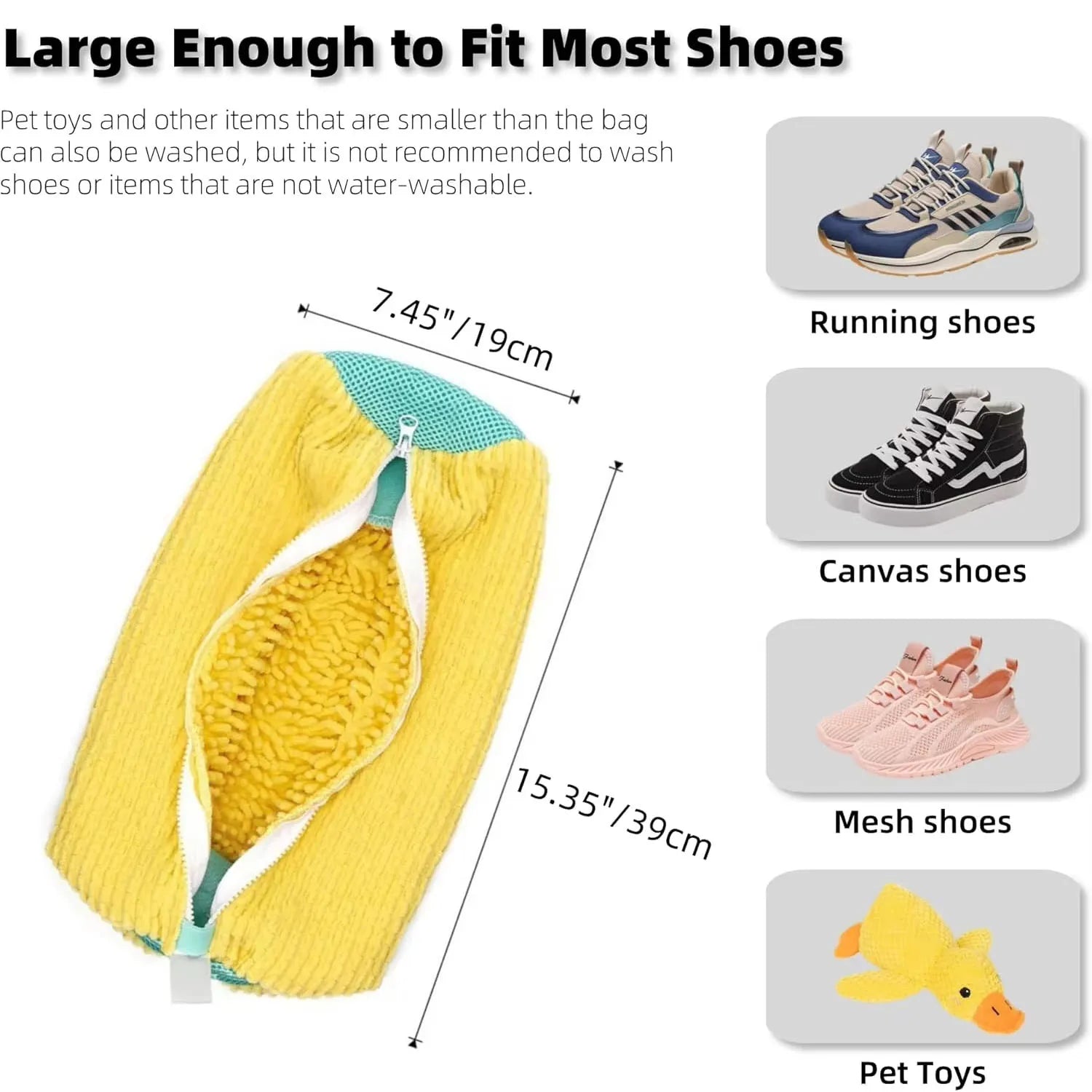 Durable Mesh Shoe Wash Bag with Zipper Rich Fluff Inside Protects Sneakers Casual Shoes in Washer Dryer Travel Storage Organizer