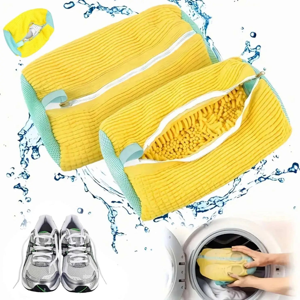 Durable Mesh Shoe Wash Bag with Zipper Rich Fluff Inside Protects Sneakers Casual Shoes in Washer Dryer Travel Storage Organizer