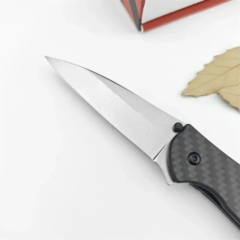 Flipper Knife 3" Bead Blast Plain Blade Carbon Fiber Handle Folding Pocket Knife with Pocket Clip Survival Knife Camping Tools