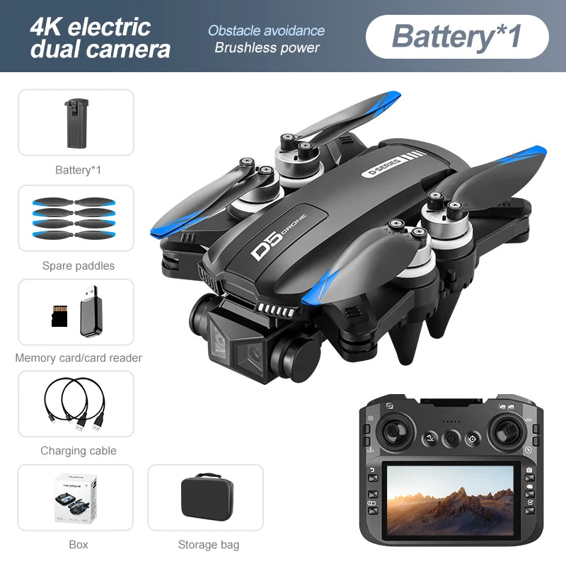 2025 NEW D5 Drones 4K HD Professional Remote Control Helicopter Plane RC Dron With Screen obstacle avoidance FPV Quadcopter Toys