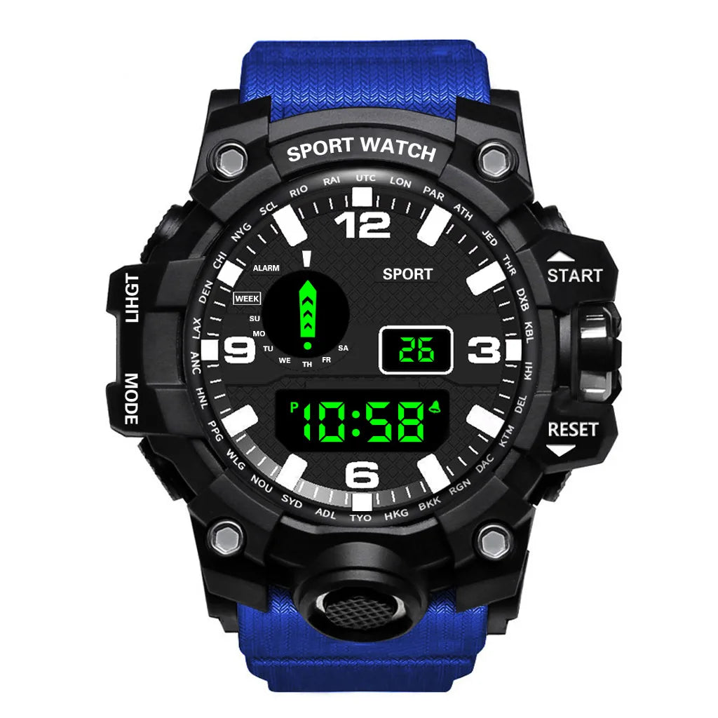 Fashion Men's Watch Sports Electronic Wristwatch Large dial Multifunctional Waterproof Luminous Alarm Kids Male's Military Watch