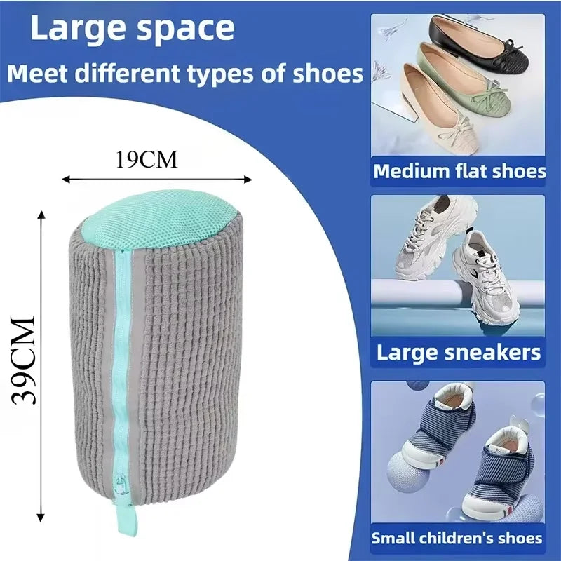 Durable Mesh Shoe Wash Bag with Zipper Rich Fluff Inside Protects Sneakers Casual Shoes in Washer Dryer Travel Storage Organizer